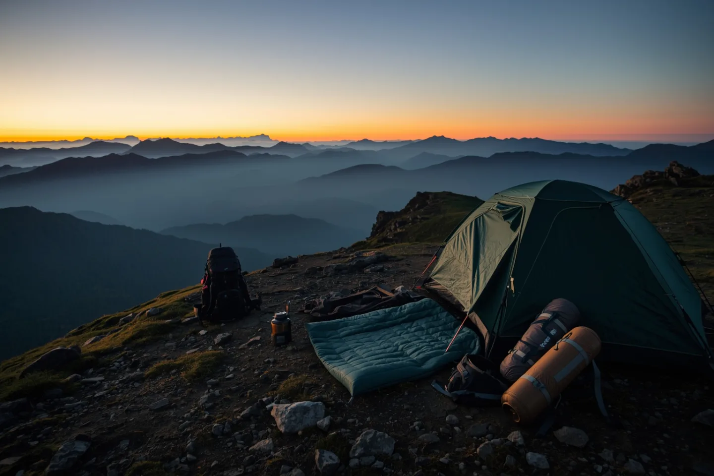 TrailForge campsite on an alpine ridge at sunrise